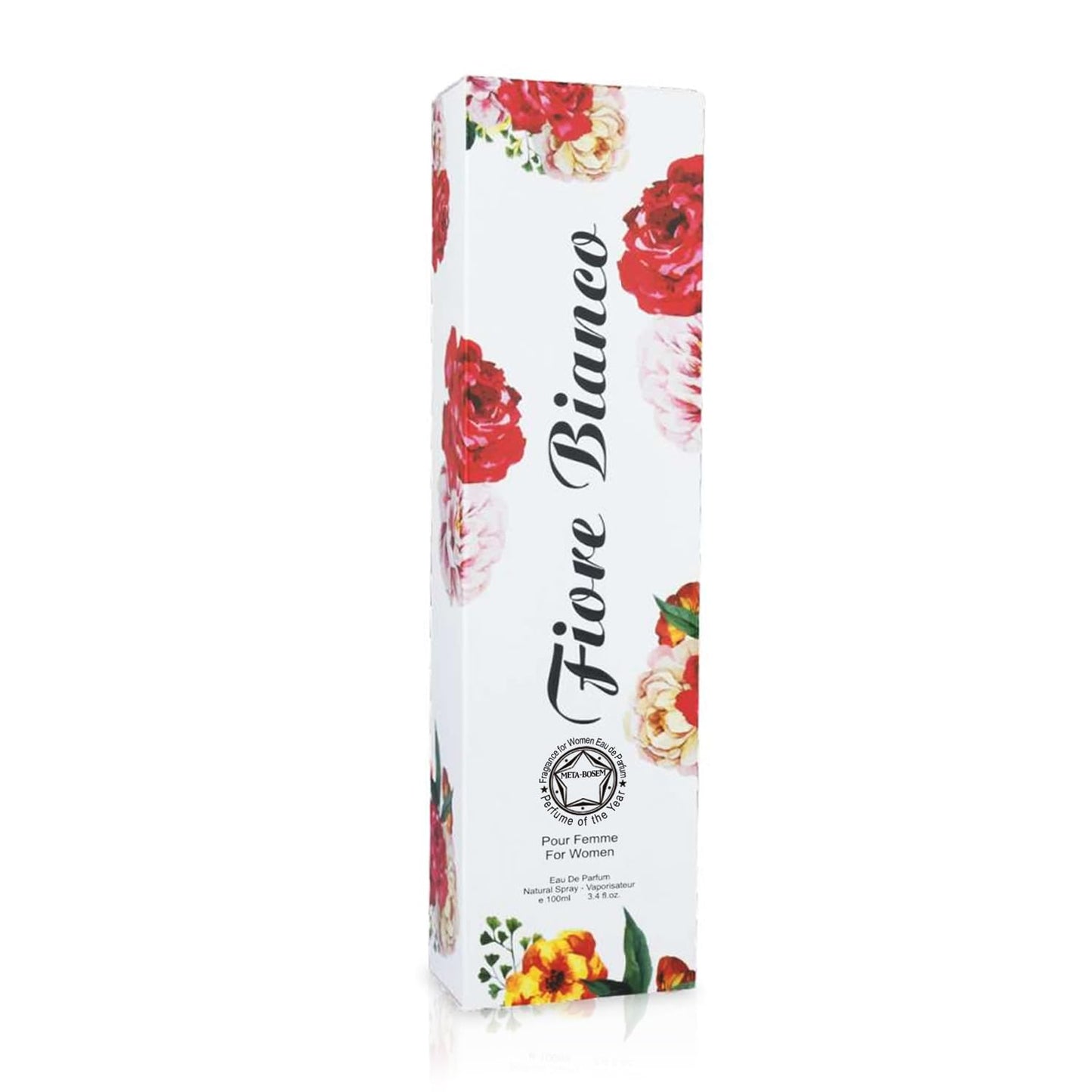 META-BOSEM Fiore Flower Perfume Set Collection for Women - White+Black+Red+Yellow Fragrance Bottles for Ladies, Eau de Parfum Spray - Rose Floral Scent (Pack of 3) Each 3.4 Fl Oz, Total 10.80 Fl Oz