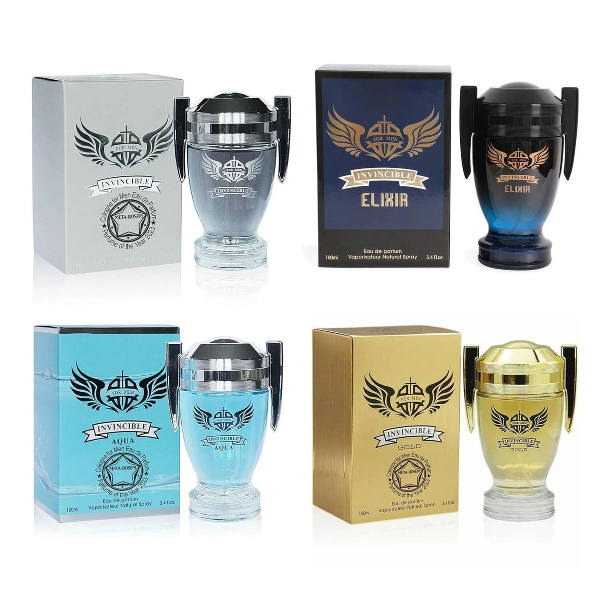 Invincible 4-Pc Set Cologne for Men Classic Collection Bottles Eau de Parfum