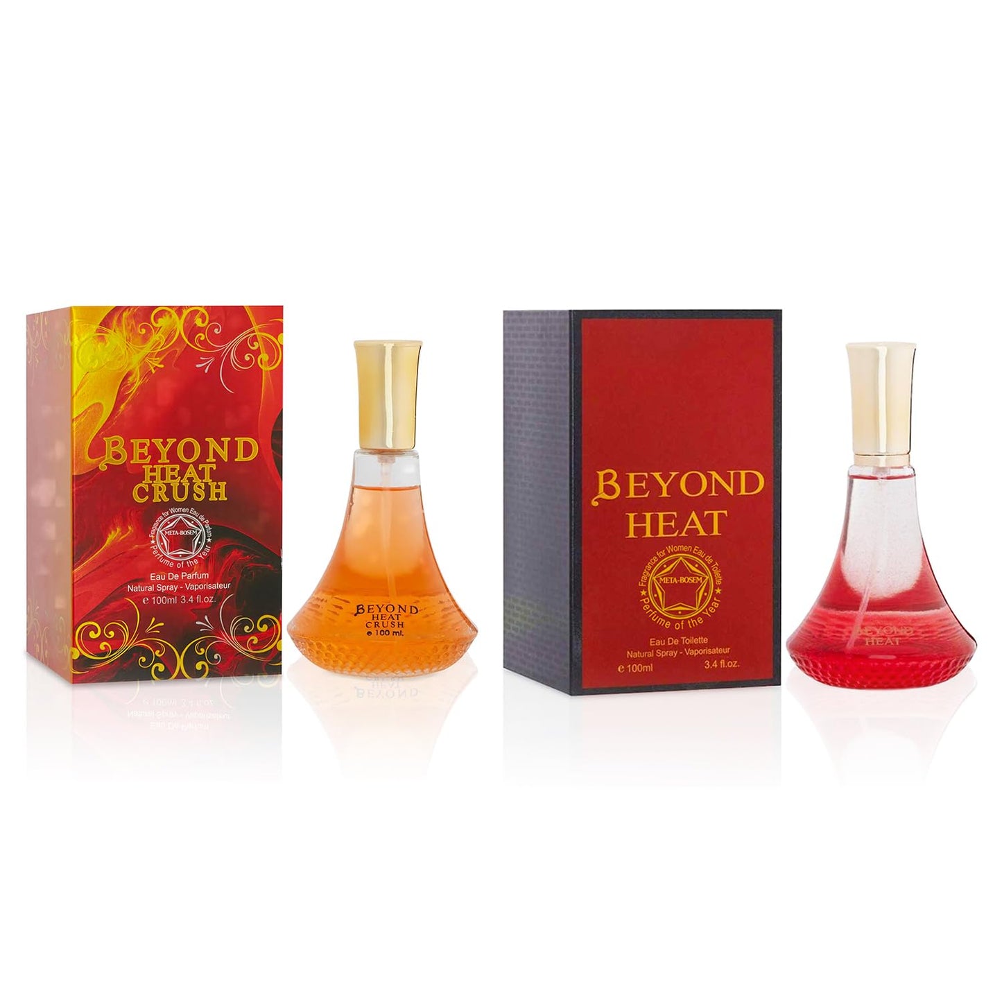 META-BOSEM Beyond Heat Crush+Beyond Heat Rouge, 2Pc Perfume Collection Fragrance for Women, Eau de Parfum Natural Spray - Floral Scents (Pack of 2) Each 3.4 Fl Oz, Total 6.80 Oz