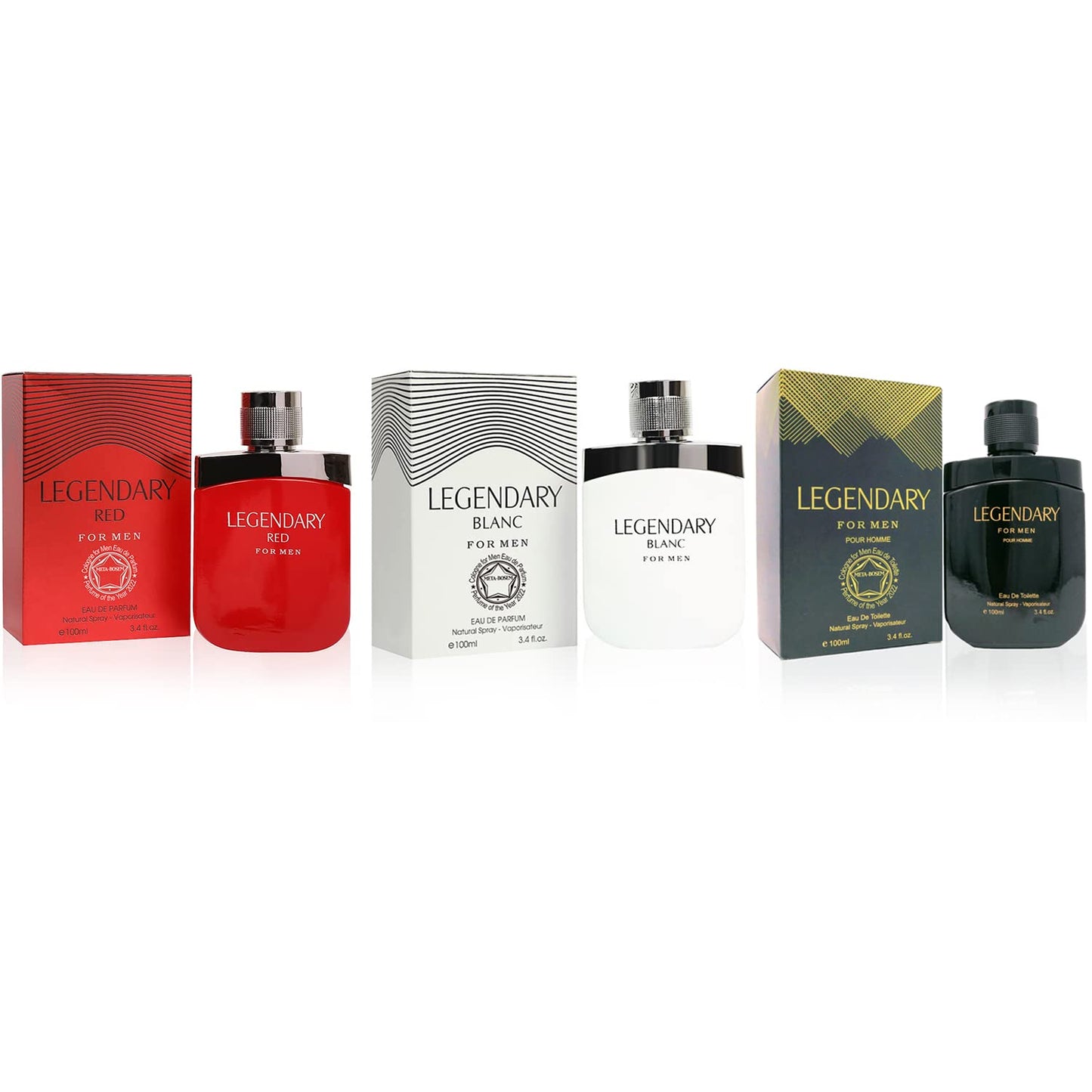 META-BOSEM Gentlemen Pour Homme Blanc+Black+Red 3-Pc Set Cologne for Men Collection, Eau de Toilette Natural Spray - Masculine Scent - Holiday Gift (Pack of 3) Each 3.4 Fl Oz, Total 10.2 Fl Oz