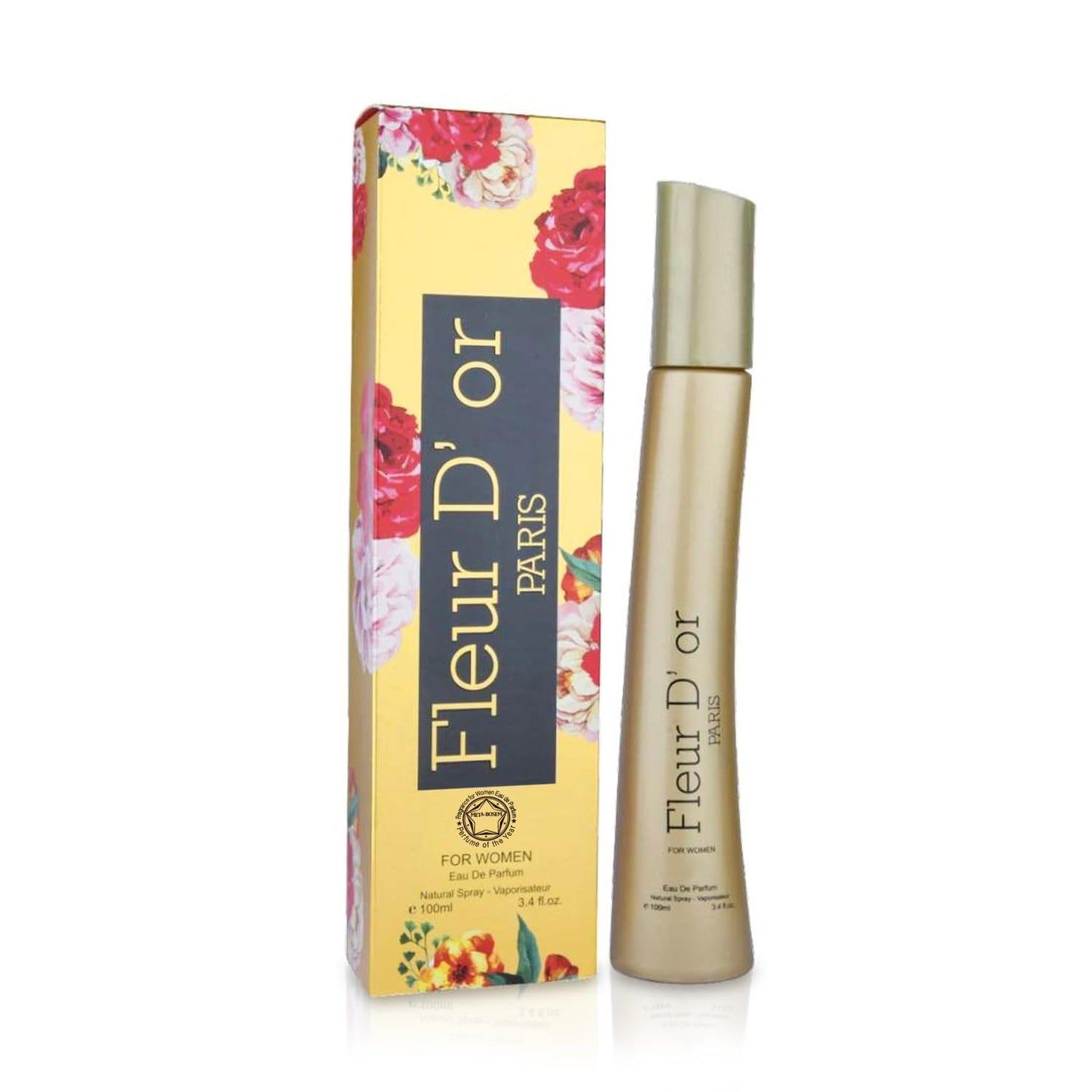 META-BOSEM Fiore Flower Perfume Set Collection for Women - White+Black+Red+Yellow Fragrance Bottles for Ladies, Eau de Parfum Spray - Rose Floral Scent (Pack of 3) Each 3.4 Fl Oz, Total 10.80 Fl Oz
