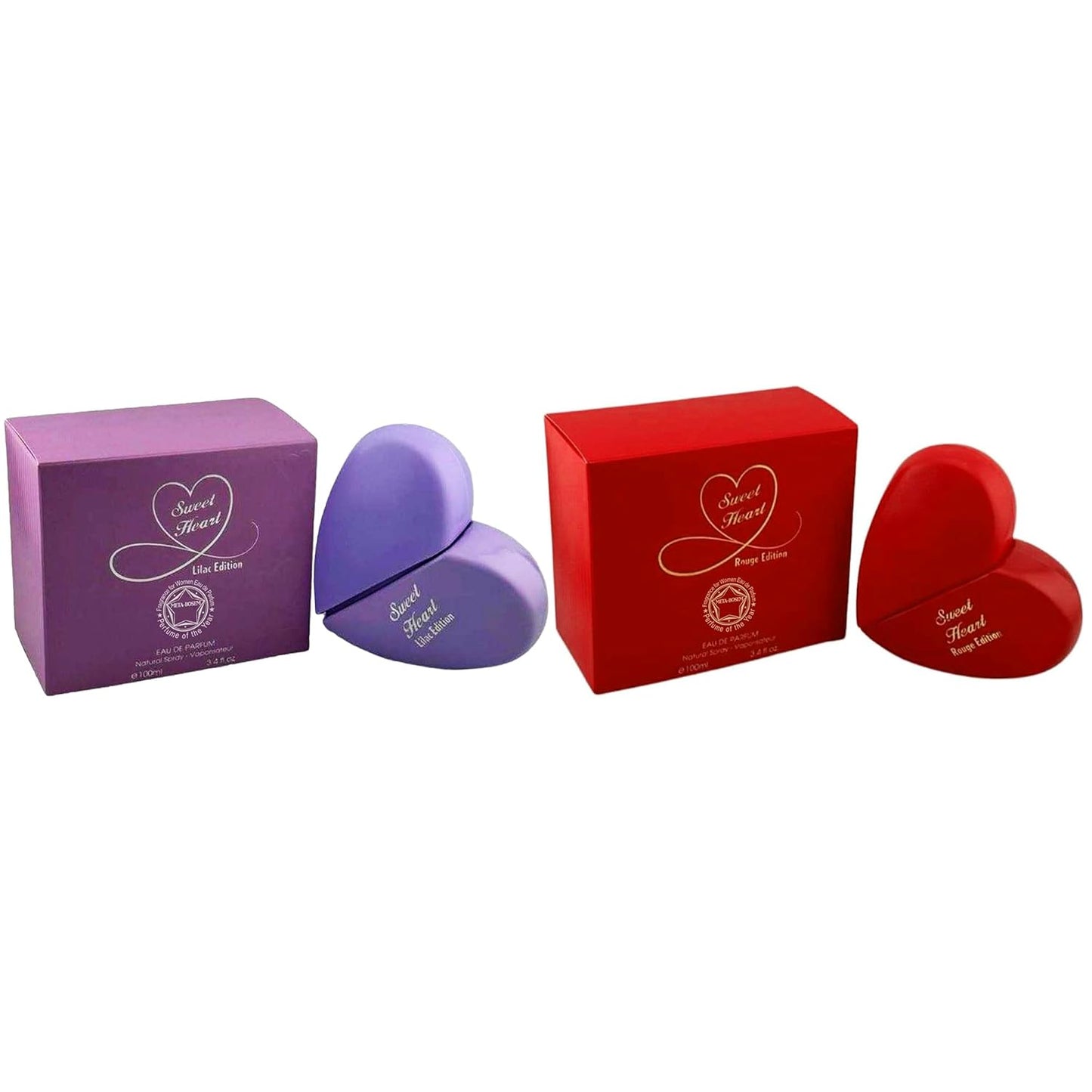META-BOSEM Sweet Heart Lilac&Rouge, Eau De Parfum Spray Perfume for Women, Sweet Floral Fragrance - a Heart Bottle Collection, Great Holiday Gift (Pack of 2), 3.4 Fl Oz Each, total 6.8 Oz