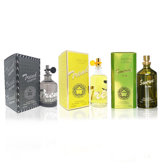 META-BOSEM Trend+Trend Intense+Swerve -3Pc Cologne for Men Fragrance Collection, Eau de Parfum Natural Spray - Citrus Notes - Holiday Gift Set (Pack of 3) Each 3.4 Fl Oz, Total 10.20 Fl Oz