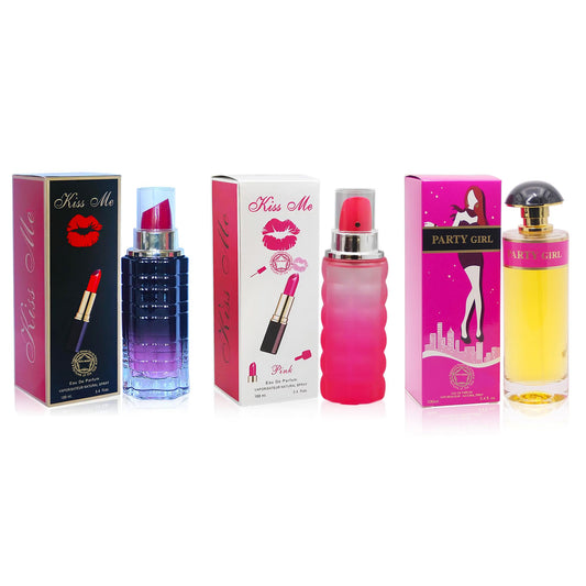 META-BOSEM Fragrance for Women (Pink Me+Pink Me Kiss+Party Girl) 3-Pc Collection Perfume, Eau de Parfum Natural Spray - Fresh Scent (Pack of 3) Each 3.4 Fl Oz, Total 10.20 Oz