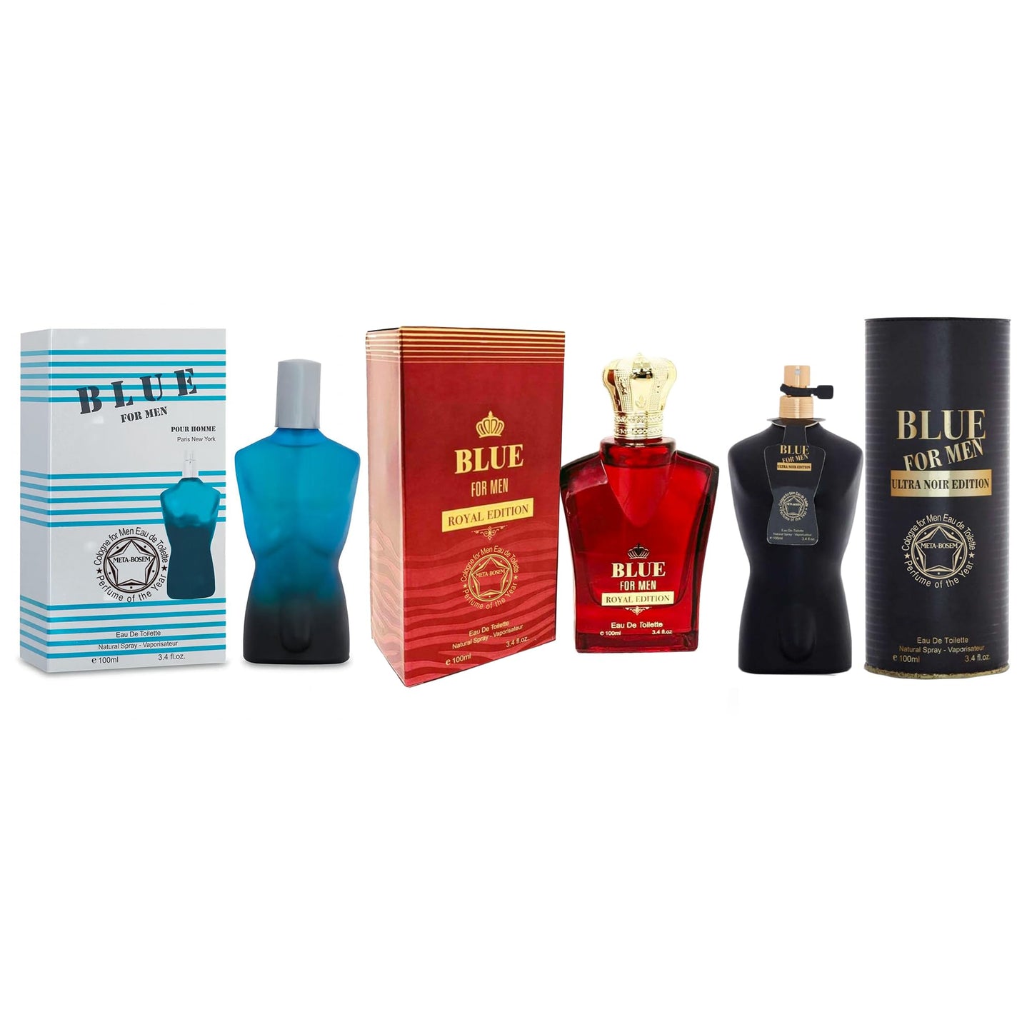 META-BOSEM 3-Pc Set Cologne Collection (Bleu for Men+Royal Edition+Prive), Eau de Toilette Natural Spray - Masculine Scent (Pack of 3) Each 3.4 Fl Oz, Total 10.2 Fl Oz
