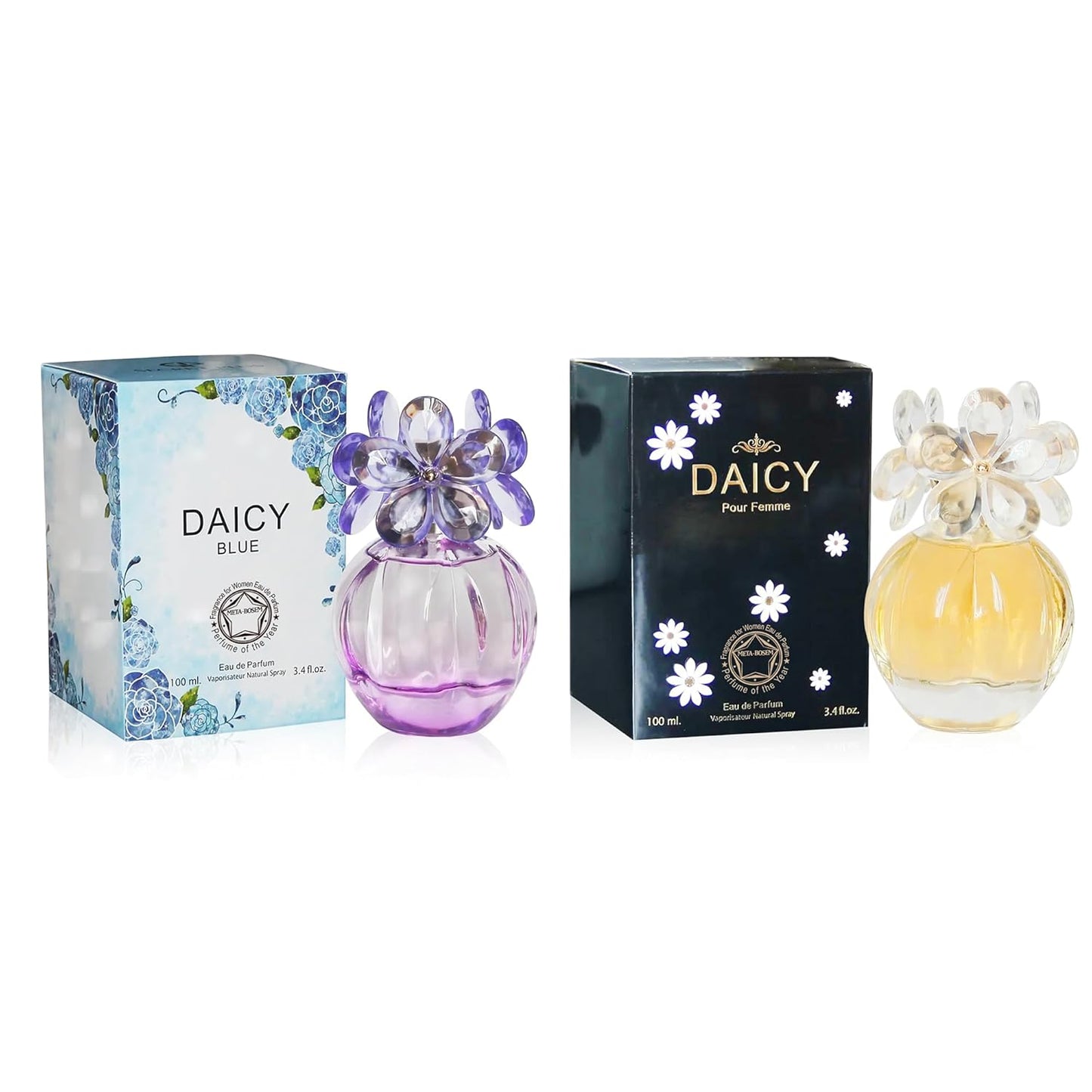 META-BOSEM 2-Pc Perfume Collection Daise Blue+Daise Pour Femme Fragrance for Women, Eau de Parfum Natural Spray - Fruity Floral Scent (Pack of 2) Each 3.4 Fl Oz, Total 6.80 Oz