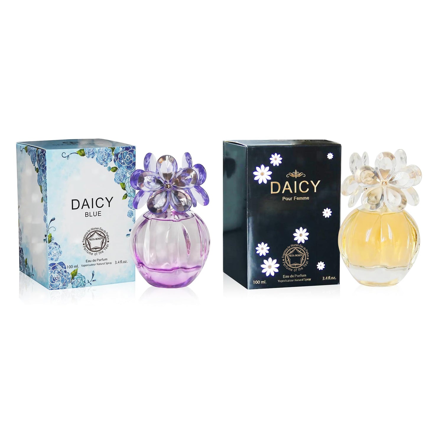 META-BOSEM 2-Pc Perfume Collection Daise Blue+Daise Pour Femme Fragrance for Women, Eau de Parfum Natural Spray - Fruity Floral Scent (Pack of 2) Each 3.4 Fl Oz, Total 6.80 Oz