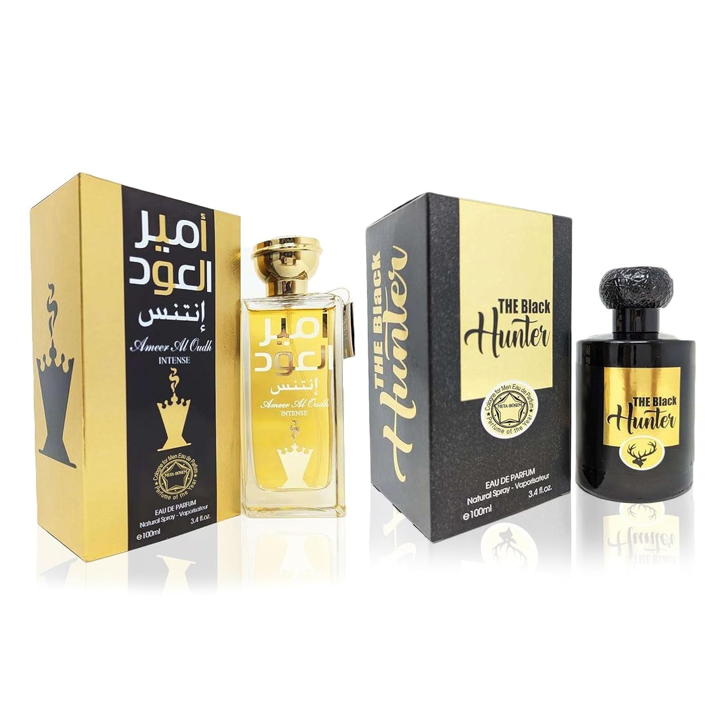 META-BOSEM Ameer Al Oud+The Black Hunter 2Pc Set Men's Cologne Collection, Eau de Parfum Natural Spray - Woody Notes - Holiday Gift (Pack of 2) Each 3.4 Fl Oz, Total 6.8 Fl Oz