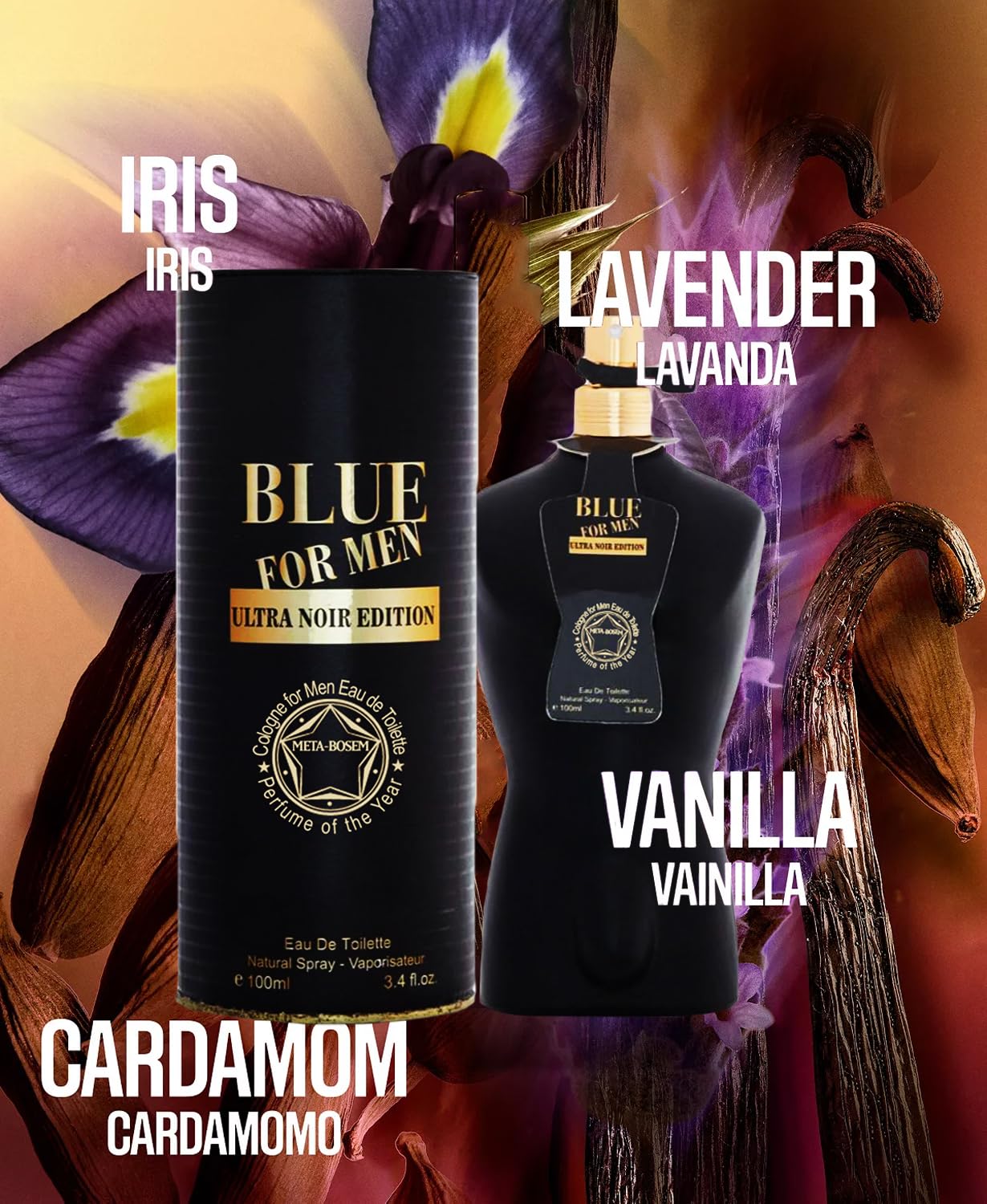 META-BOSEM 3-Pc Set Cologne Can Type Bottle Collection (Blue for Men Ultra Edition+Gold Edition+Ultra Noir), Eau de Toilette Natural Spray - Masculine Scent (Pack of 3) Each 3.4 Fl Oz, Total 10.2 Oz