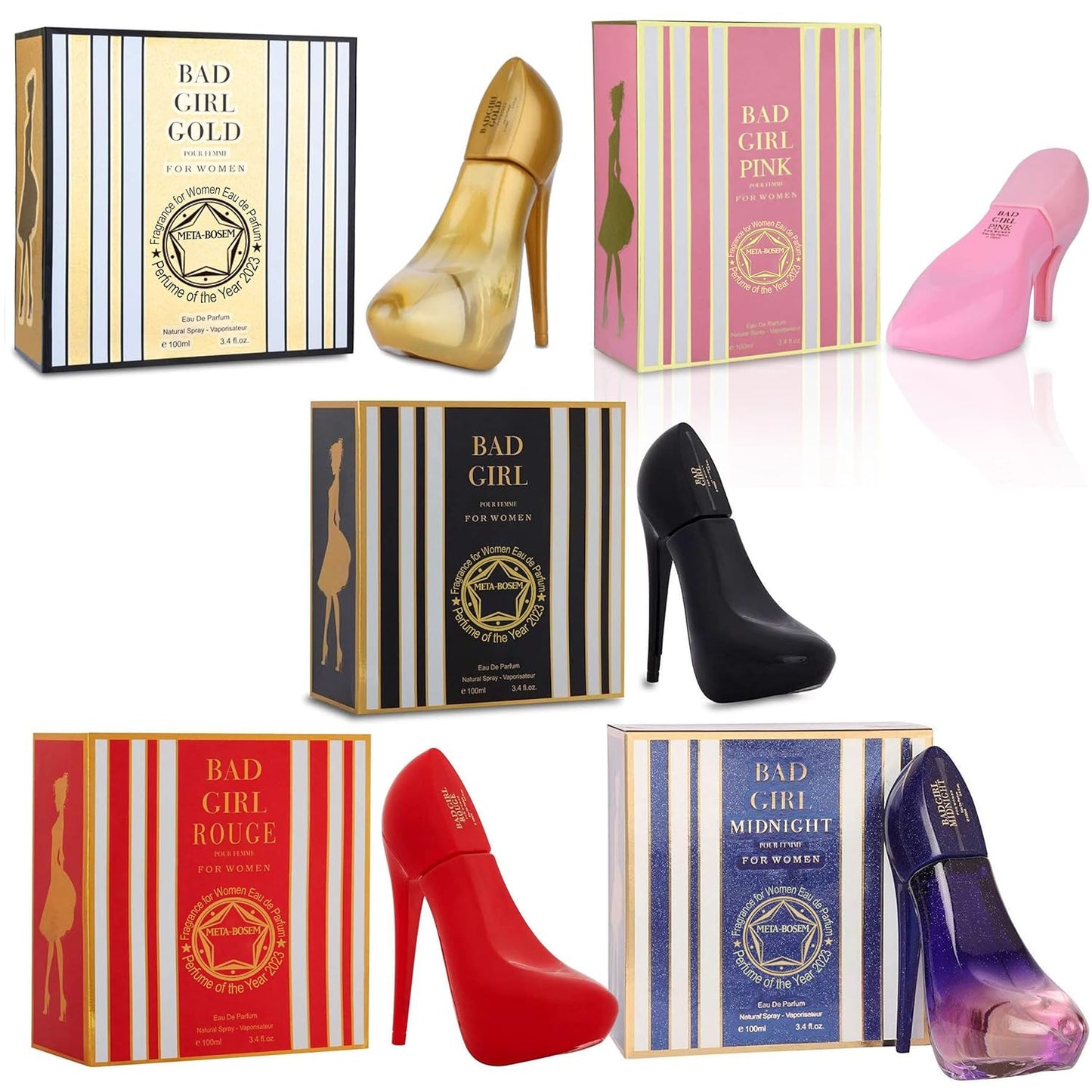 META-BOSEM 5-Pc Set Perfume Collection for Women Girl's Shoe Shaped Fancy Bottle Fragrance, Eau de Parfum Natural Spray - Fresh Feminine Scent (Pack of 5) Each 3.4 Fl Oz, Total 17.0 Fl Oz