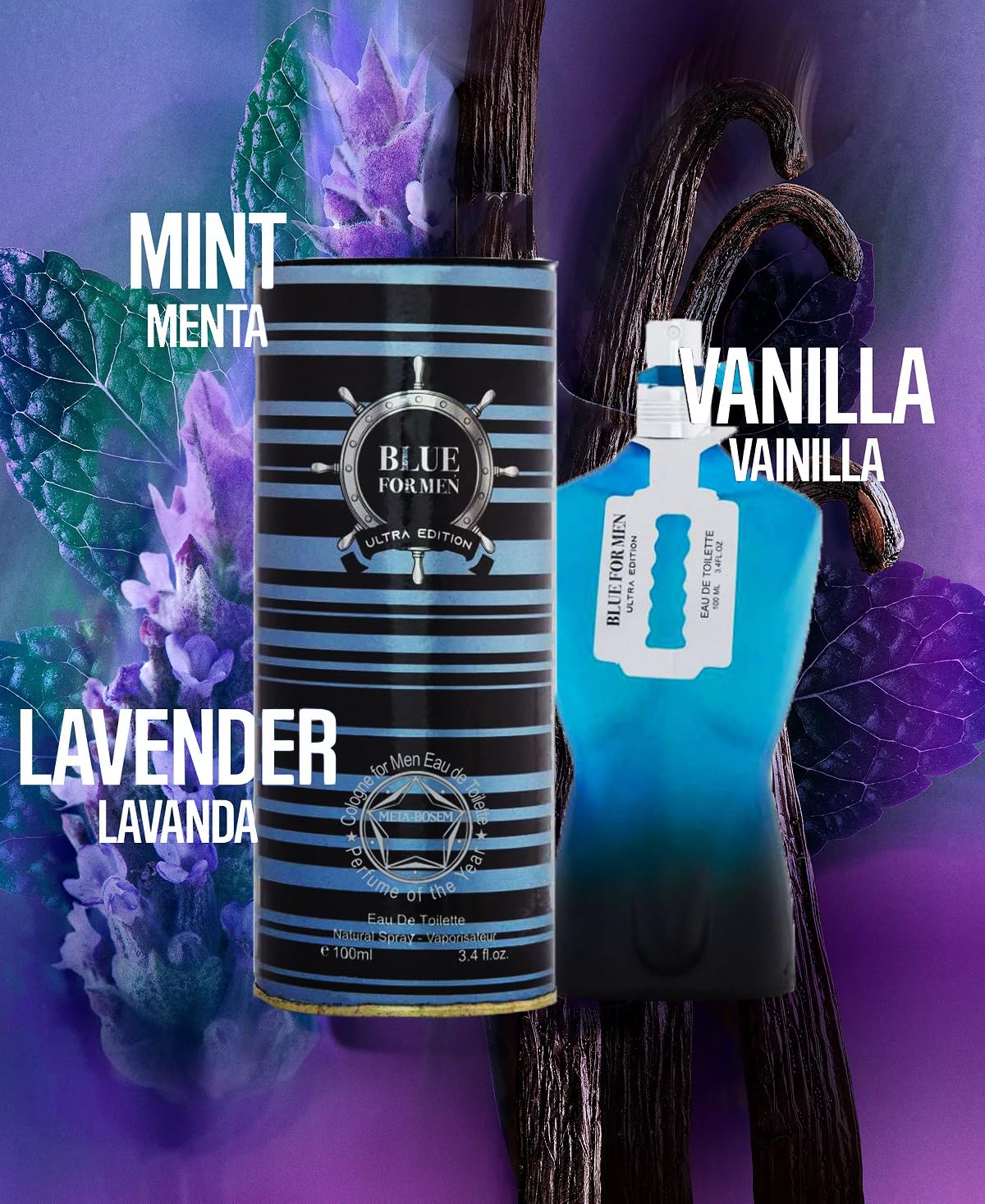 META-BOSEM 3-Pc Set Cologne Can Type Bottle Collection (Blue for Men Ultra Edition+Gold Edition+Ultra Noir), Eau de Toilette Natural Spray - Masculine Scent (Pack of 3) Each 3.4 Fl Oz, Total 10.2 Oz