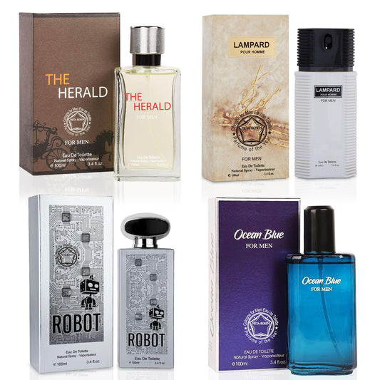 META-BOSEM The Herald+Lampard+Robot+Ocean Blue 4Pc Set Men's Cologne bottle Collection, Eau de Parfum Spray - Fresh Aquatic Scents - Holiday Gift (Pack of 4) Each 3.4 Fl Oz, Total 13.60 Oz