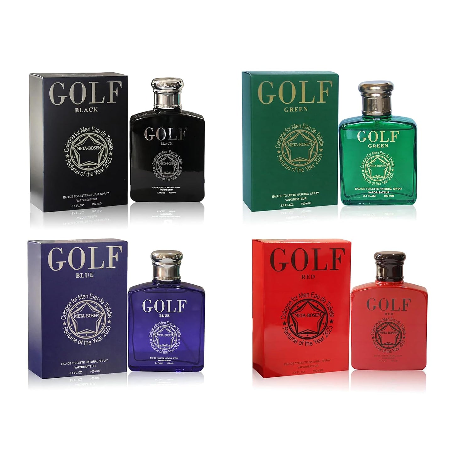 META-BOSEM Golf Red+Black+Blue+White 8-Pc Set Men's Cologne Collection, Eau de Toilette Natural Spray - Masculine Scent - Holiday Gift (Pack of 8) Each 3.4 Fl Oz, Total 27.20 Fl Oz